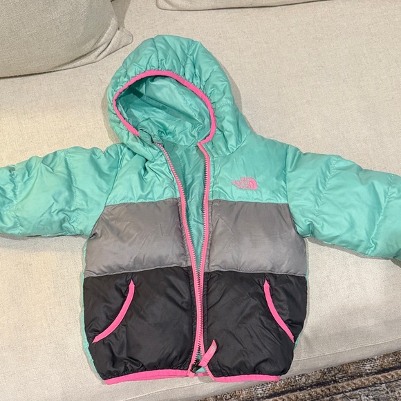 The North Face Kids' Teal and Gray Hooded Jacket - Picture 1 of 3